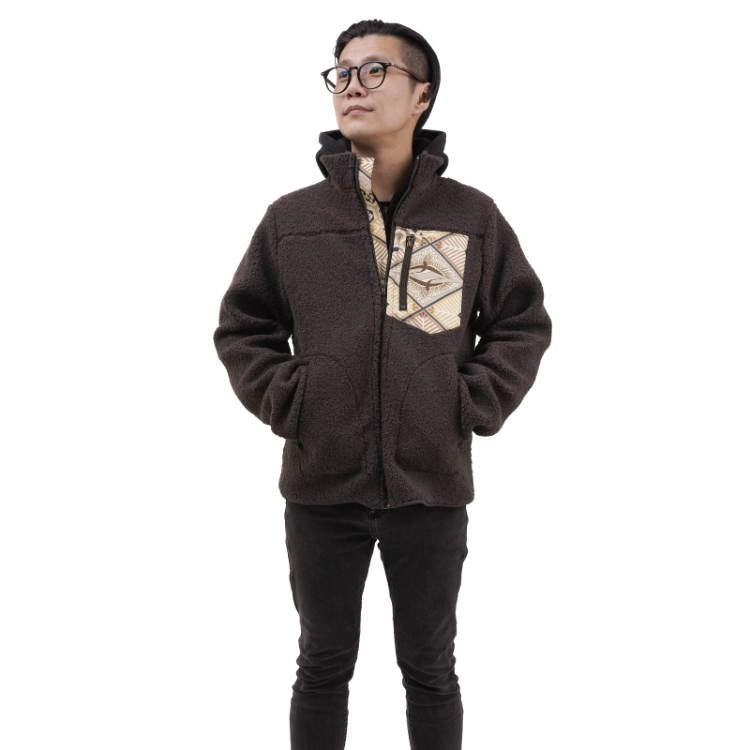 和柄 マウンテンジャケット ＜向い鶴菱/淡茶＞ | 京友禅アロハシャツ