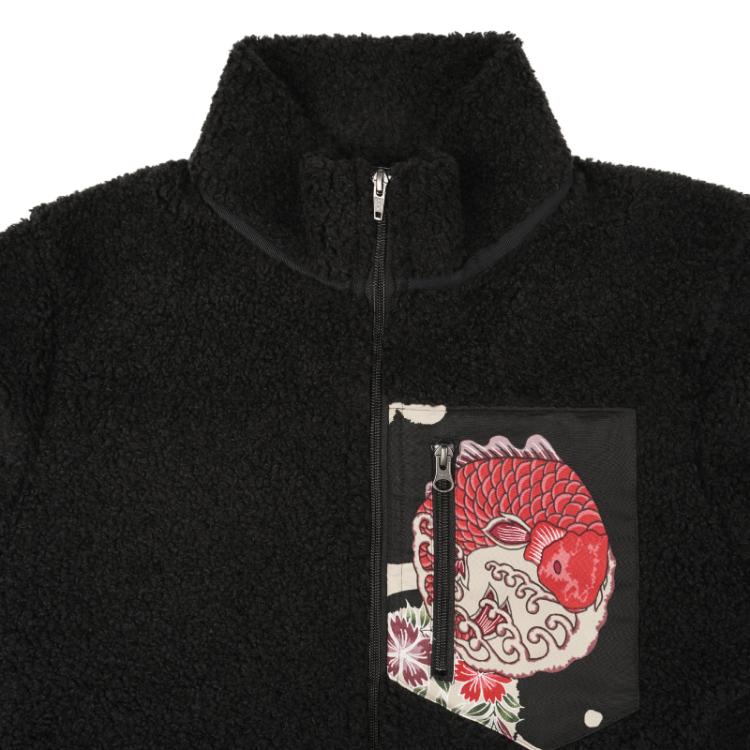 和柄 マウンテンジャケット ＜荒磯丸文/黒×赤＞ | 京友禅アロハシャツ