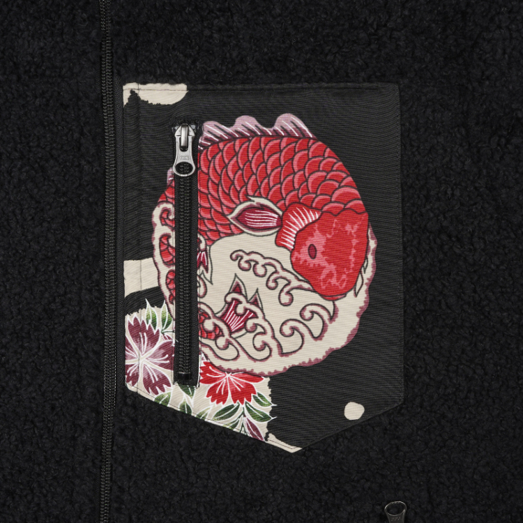 和柄 マウンテンジャケット ＜荒磯丸文/黒×赤＞ | 京友禅アロハシャツ