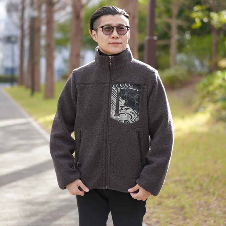 和柄 マウンテンジャケット ＜雷神/茶×黒＞ | 京友禅アロハシャツ