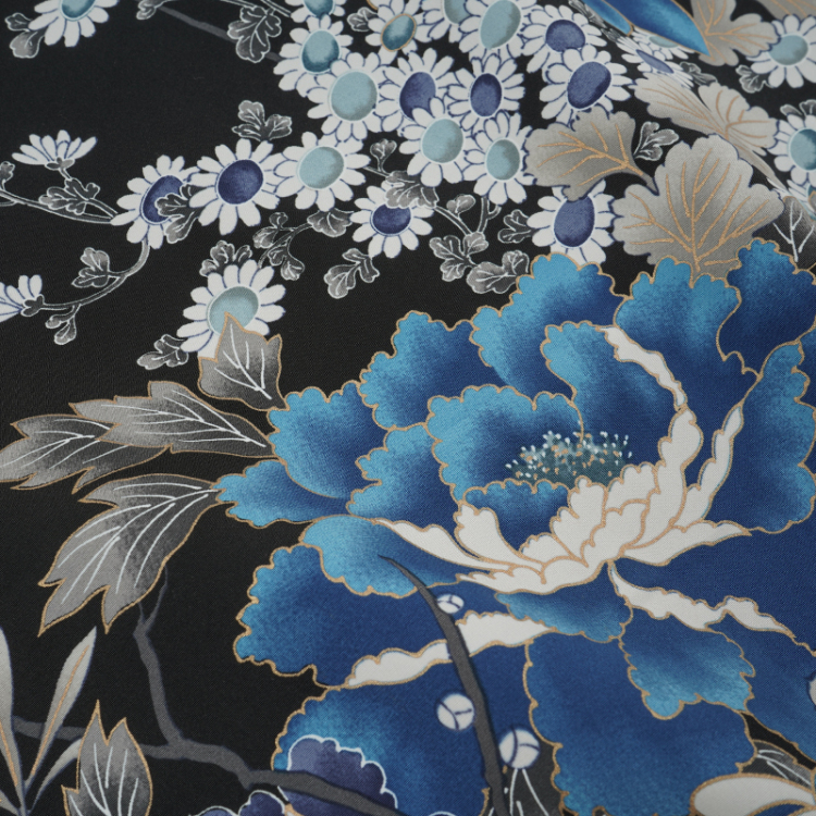 花柄 ブルゾンⅡ ＜蔦と菊牡丹/黒青＞ | 京友禅アロハシャツ【Pagong