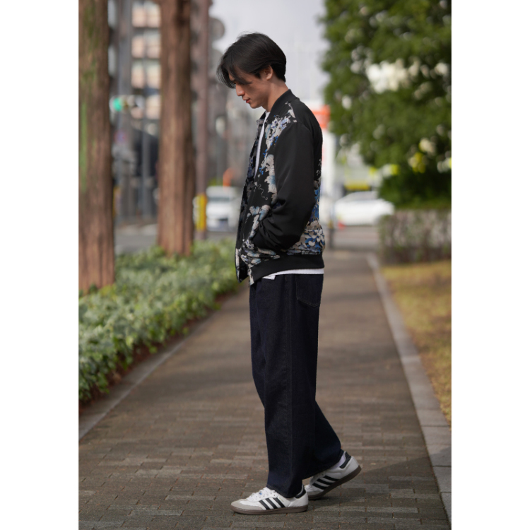 花柄 ブルゾンⅡ ＜蔦と菊牡丹/黒青＞ | 京友禅アロハシャツ【Pagong