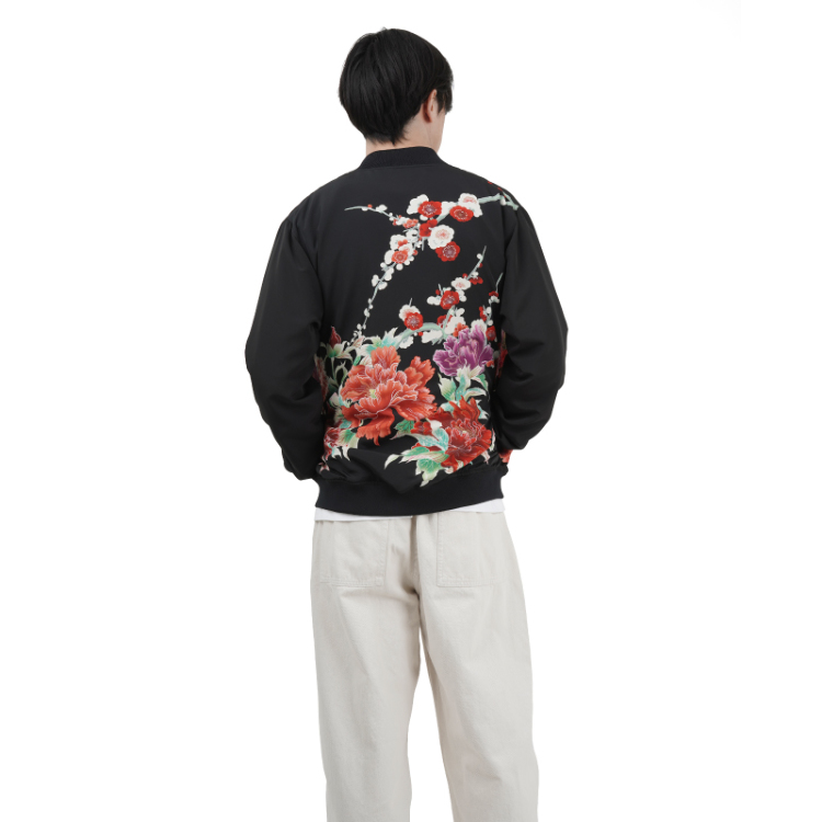 花柄 ブルゾンⅡ ＜富貴花/黒橙＞ | 京友禅アロハシャツ【Pagong】公式