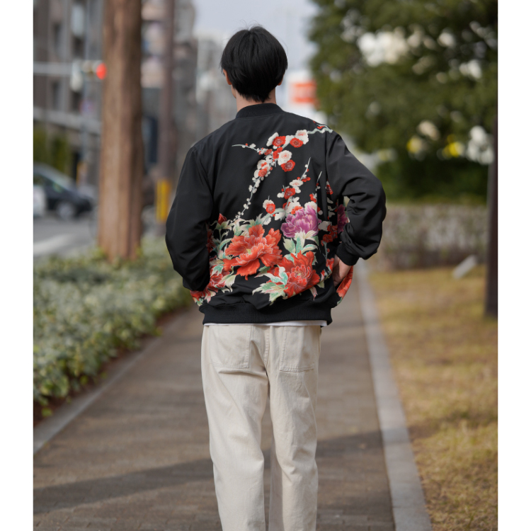 花柄 ブルゾンⅡ ＜富貴花/黒橙＞ | 京友禅アロハシャツ【Pagong】公式