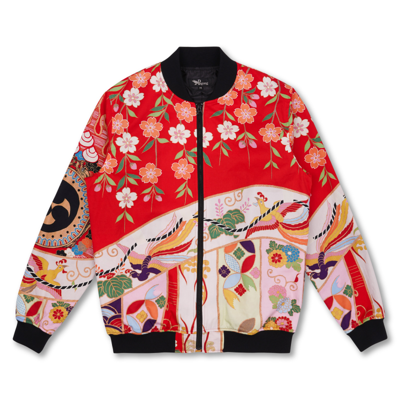 歌舞伎柄 ブルゾン ＜火焔太鼓/赤＞ | 京友禅アロハシャツ【Pagong