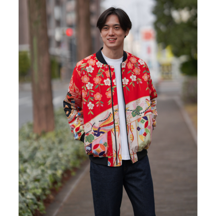 歌舞伎柄 ブルゾン ＜火焔太鼓/赤＞ | 京友禅アロハシャツ【Pagong
