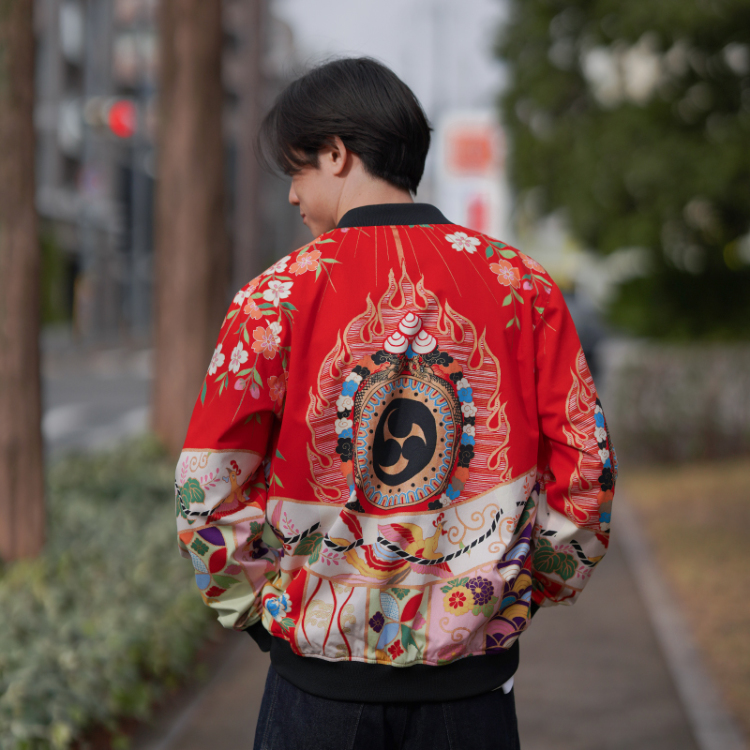 歌舞伎柄 ブルゾン ＜火焔太鼓/赤＞ | 京友禅アロハシャツ【Pagong