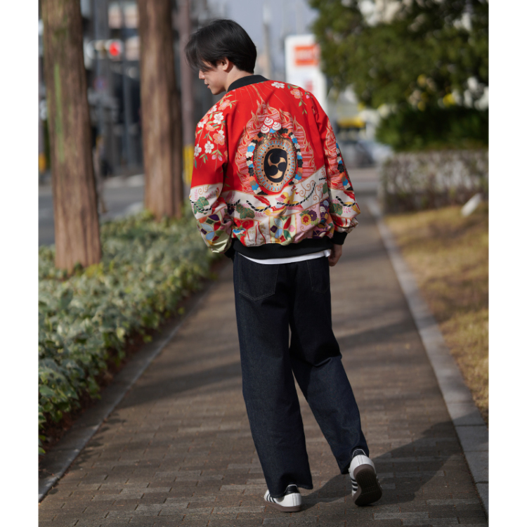 歌舞伎柄 ブルゾン ＜火焔太鼓/赤＞ | 京友禅アロハシャツ【Pagong