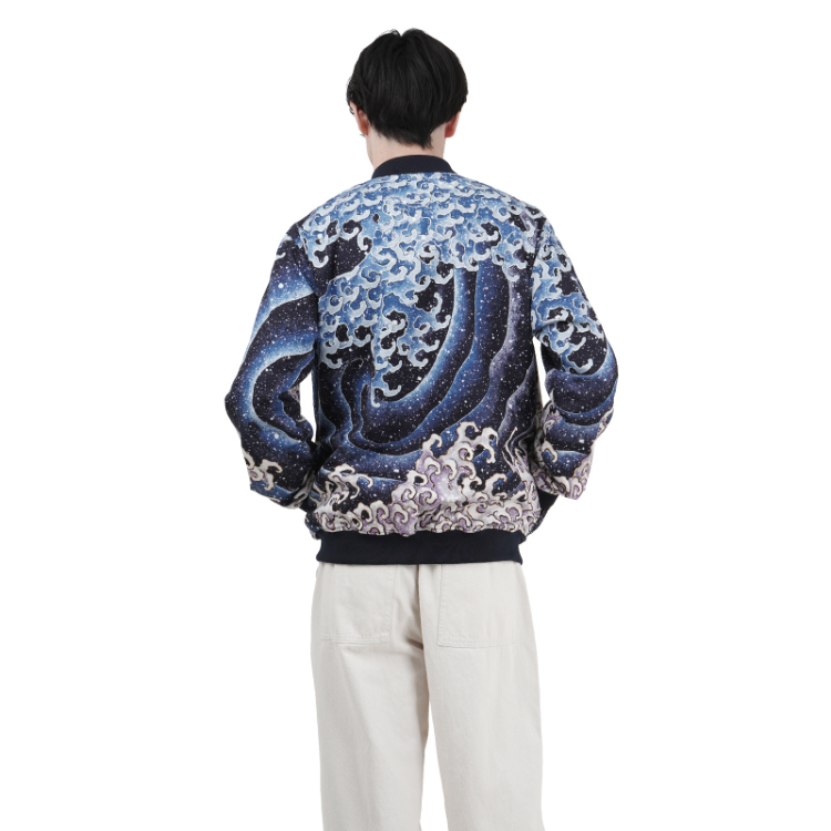 葛飾北斎 ブルゾン ＜怒涛図男浪/紺＞ | 京友禅アロハシャツ【Pagong