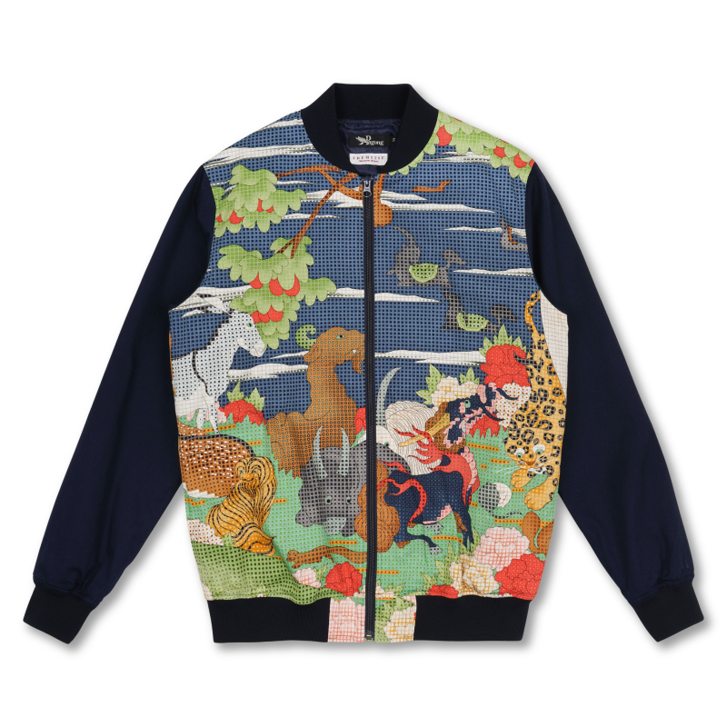 出光美術館・伊藤若冲 ブルゾン ＜鳥獣花木図屏風/青＞ | 京友禅アロハ