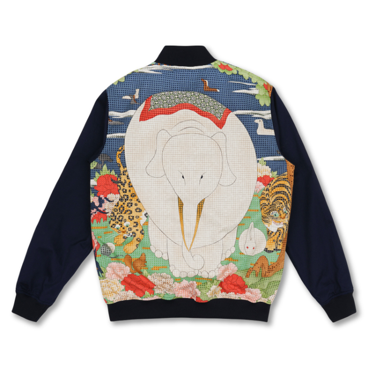 出光美術館・伊藤若冲 ブルゾン ＜鳥獣花木図屏風/青＞ | 京友禅アロハ