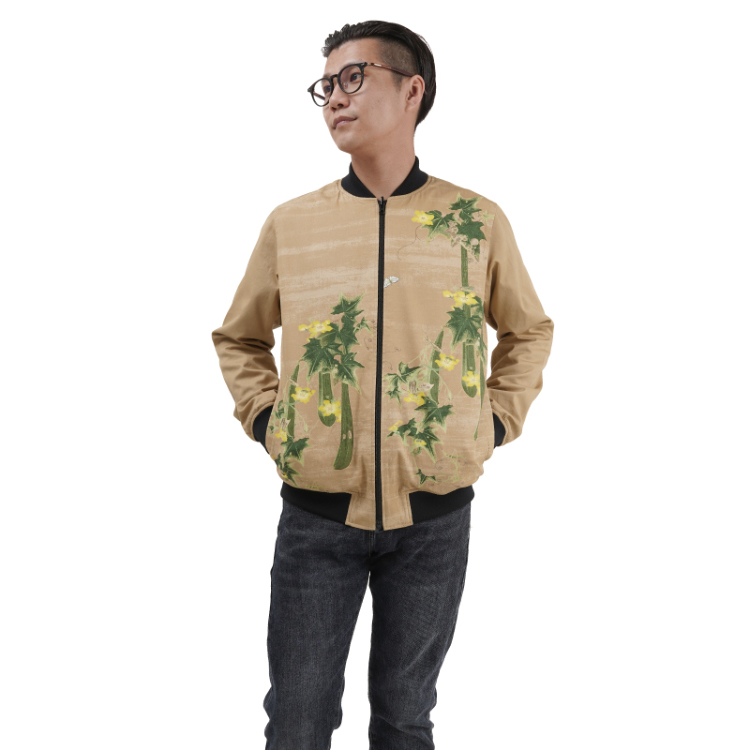 伊藤若冲 リバーシブルブルゾン ＜【若冲】糸瓜群虫図・淡緑 / 鶏図