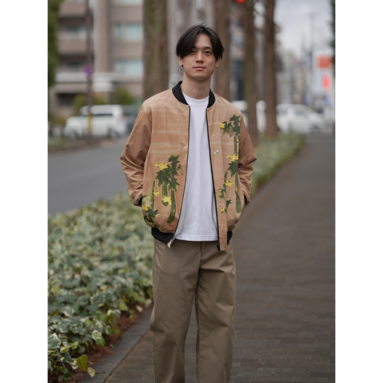 伊藤若冲 リバーシブルブルゾン ＜【若冲】糸瓜群虫図・淡緑 / 鶏図