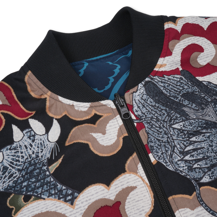 歌舞伎柄 リバーシブルブルゾン ＜意休の龍×龍/黒赤＞ | 京友禅