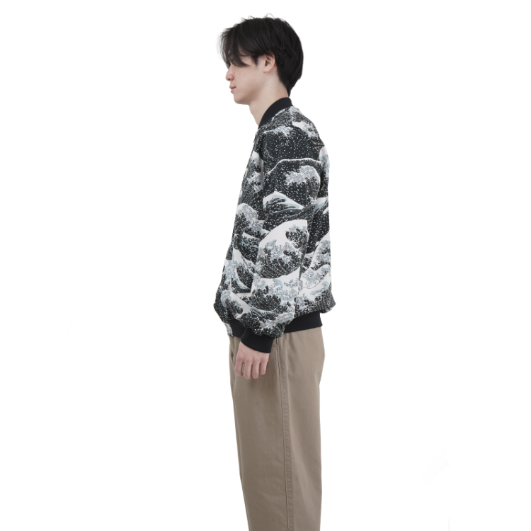 葛飾北斎 リバーシブルブルゾン ＜甲州石班澤×大波/濃紺＞ | 京友禅
