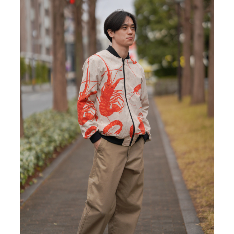 リバーシブルブルゾン ＜海老×錦海老/黒赤＞ | 京友禅アロハシャツ