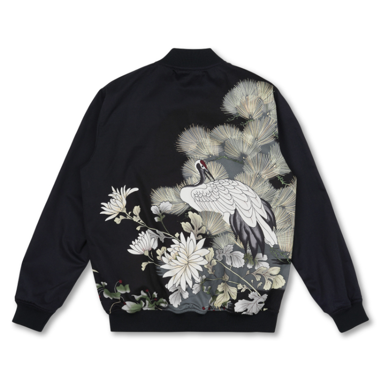 リバーシブルブルゾン ＜松鶴に菊模様×ジェット鶴/黒＞ | 京友禅アロハ