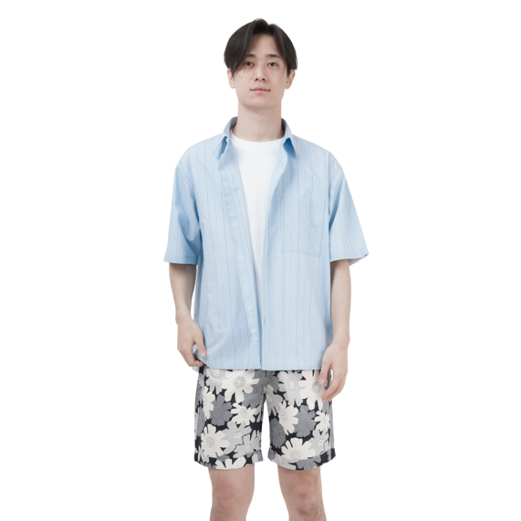 花柄 KIMONOショーツ ＜秋桜/白黒＞ | 京友禅アロハシャツ