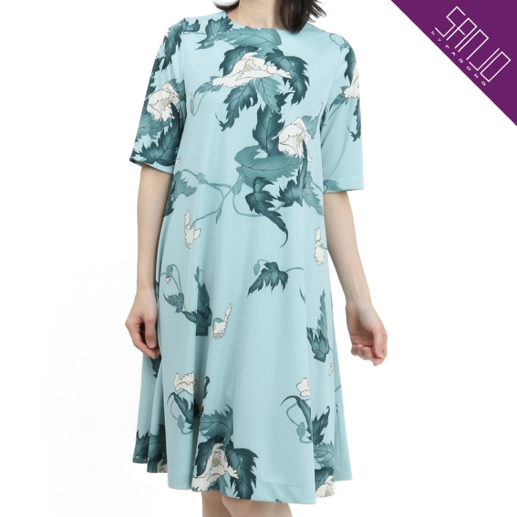 花柄 五分袖フレアワンピース けし 青 Sanjo By Pagong 京友禅アロハシャツ Pagong 公式通販サイト Pagong ネットショップ