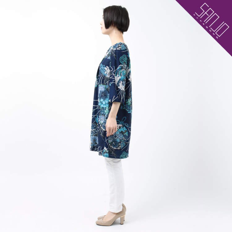 和柄 ピンタックワンピース 薬玉 ネイビー Sanjo By Pagong 京友禅アロハシャツ Pagong 公式通販サイト Pagong ネットショップ