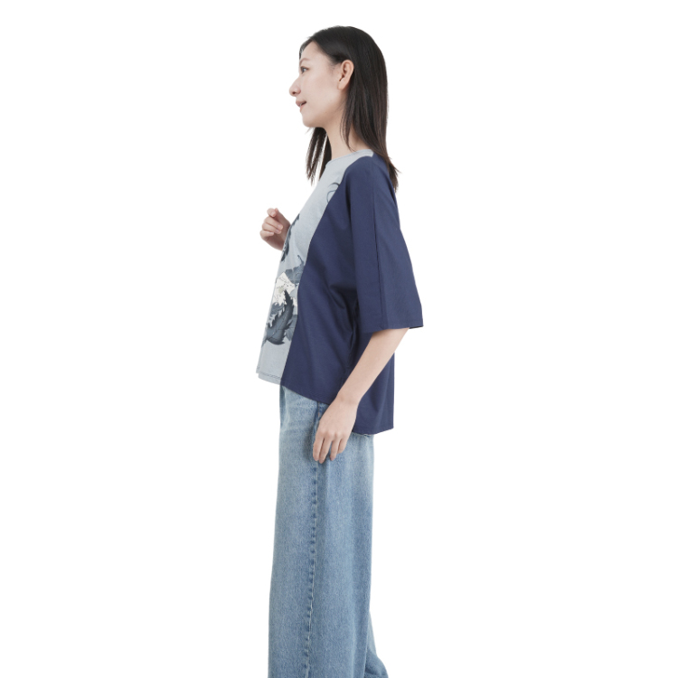 花柄 切替カットソー ＜けし/水色＞ | 京友禅アロハシャツ【Pagong
