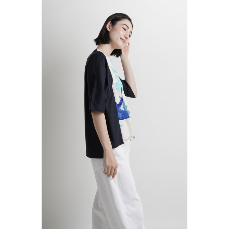 和柄 切替カットソー ＜千羽鶴/紺青＞ | 京友禅アロハシャツ